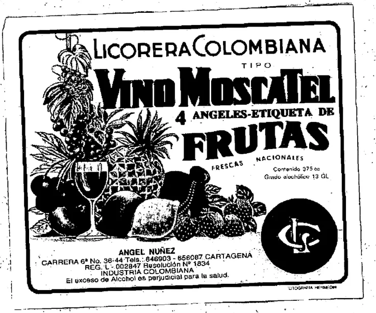 Label for Vino Moscatel by Licorera Colombiana.